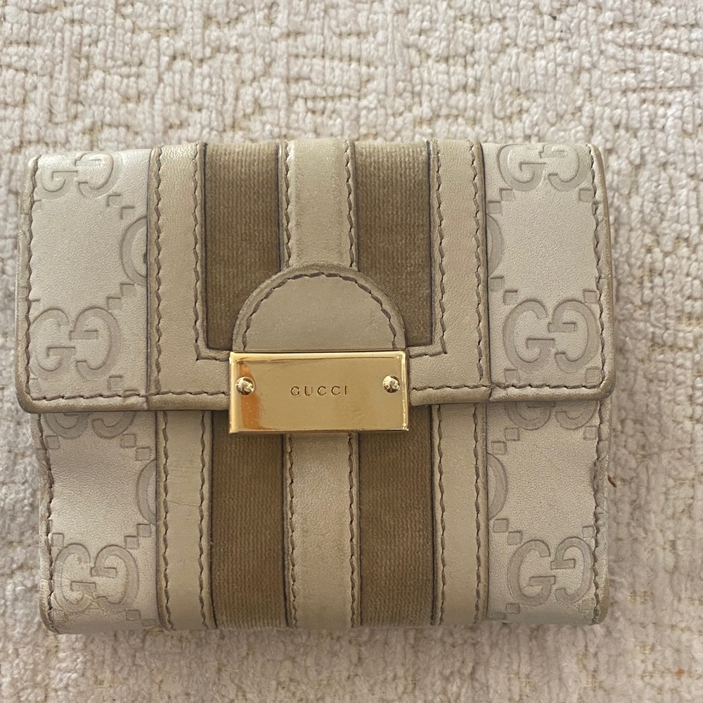 Gucci Vintage Taupe Leather and Suede Women's Wallet